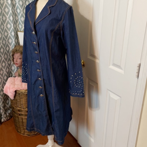 Long Denim Coat / Dark Wash / Silver Hardware/ Size 12/ Devine Denim NY - Picture 3 of 8